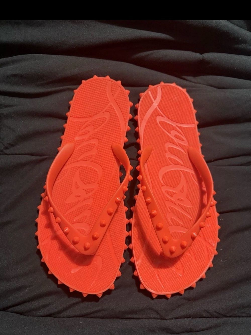 Christian Louboutin Orange Spike Rubber Flip-Flop - Picture 4 of 6